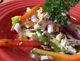 Lemon Chicken (or Turkey) Salad with Braised Sweet Peppers